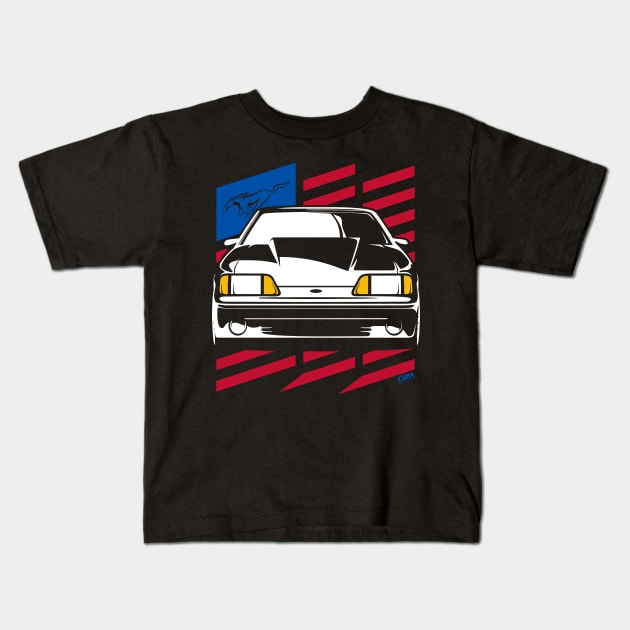 Foxbody Ford Mustang GT US Flag Kids T-Shirt by LYM Clothing